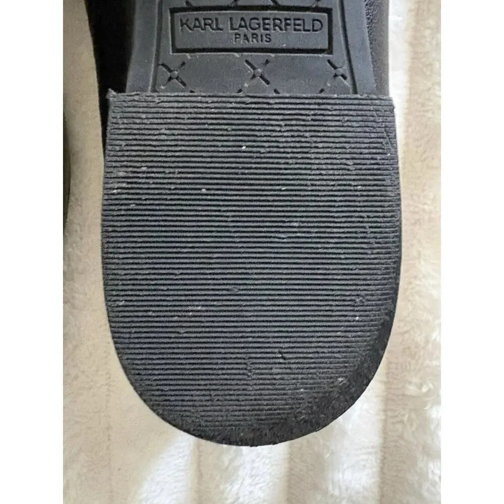 Karl Lagerfeld Brynn Black Leather Slip on Heel Loafers Shoes Women 6M US